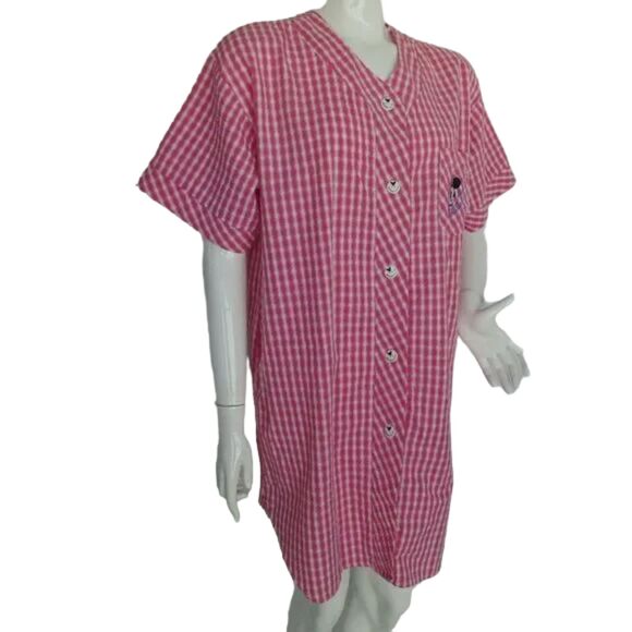 MICKEY & CO Nightgown, L, Pink Seersucker, Button front w/Logo, Short sleeves - Picture 3 of 13